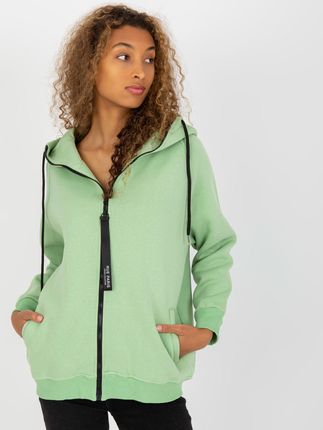 Jasnozielona rozpinana bluza basic z kapturem RUE PARIS - zdjęcie 2