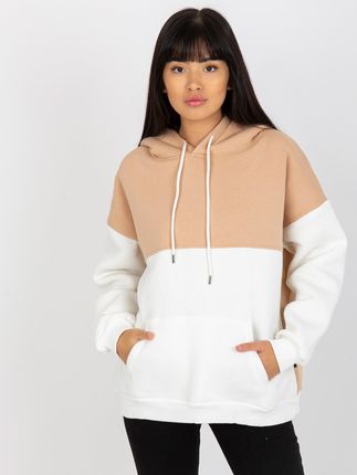 Beżowo-ecru dresowa bluza basic kangurka RUE PARIS - zdjęcie 2