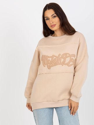 Jasnobeżowa dresowa bluza oversize bez kaptura - zdjęcie 2