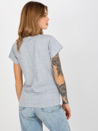 Szary melanżowy t-shirt basic z okrągłym dekoltem - zdjęcie 2