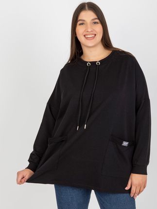 Czarna gładka bluza basic plus size z troczkami - zdjęcie 2