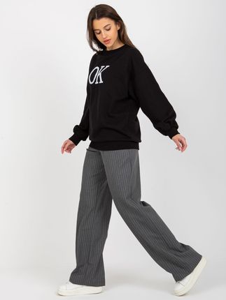 Czarna luźna bluza oversize bez kaptura z napisem - zdjęcie 2