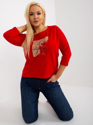 Czerwona bawełniana bluzka plus size z okrągłym dekoltem - zdjęcie 2