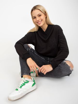 Czarna bluza bez kaptura z trójkątnym dekoltem - zdjęcie 2