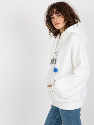 Ecru dresowa bluza oversize kangurka z nadrukiem - zdjęcie 2