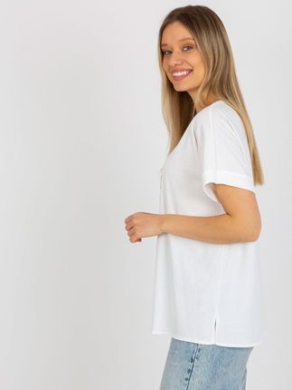 Ecru prążkowana bluzka oversize z misiem - zdjęcie 2
