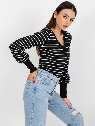 Czarno-biała prążkowana bluzka w paski BASIC FEEL GOOD - zdjęcie 2