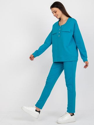 Niebieski dwuczęściowy komplet casualowy z bawełny - zdjęcie 2