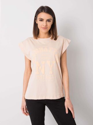 Brzoskwiniowy t-shirt z nadrukiem Ciara RUE PARIS - zdjęcie 2