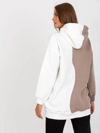 Beżowo-biała bluza basic z kapturem i kieszeniami RUE PARIS - zdjęcie 2