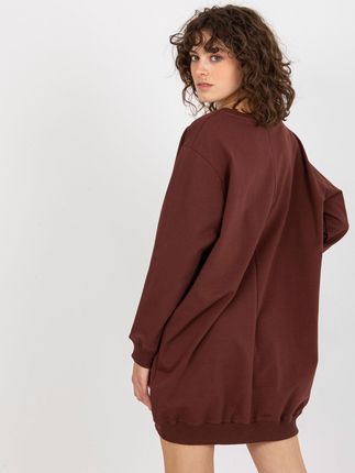 Ciemnobrązowo-różowa długa bluza oversize z napisem - zdjęcie 2