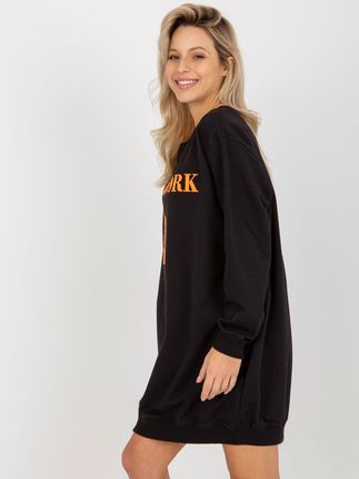 Czarno-pomarańczowa długa bluza oversize z napisem - zdjęcie 2