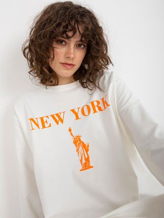 Ecru-pomarańczowa długa bluza oversize z napisem - zdjęcie 2