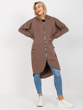 Brązowa dresowa długa bluza basic z suwakiem Tina RUE PARIS - zdjęcie 2