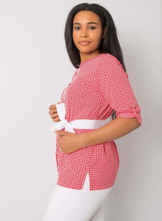 Biało-czerwona bluzka plus size z wiązaniem Darya - zdjęcie 2