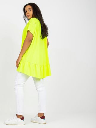 Fluo żółta codzienna tunika plus size z krótkim rękawem - zdjęcie 2