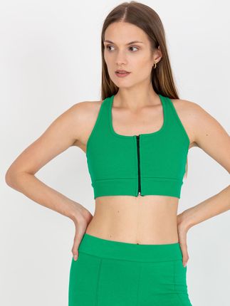 Zielony prążkowany crop top basic z bawełny RUE PARIS - zdjęcie 2