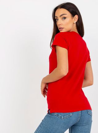 Czerwony damski t-shirt basic z bawełny - zdjęcie 2