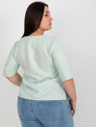 Miętowa bluzka plus size z krótkim rękawem - zdjęcie 2