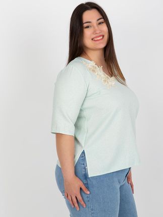 Miętowa bluzka plus size z krótkim rękawem - zdjęcie 2