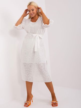 Ecru sukienka plus size midi - zdjęcie 2