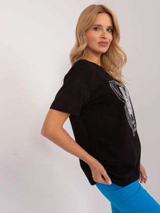 Czarny t-shirt o kroju oversize z aplikacją - zdjęcie 2