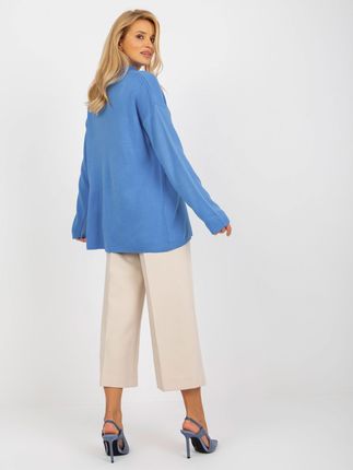 Niebieski damski sweter oversize z kołnierzykiem RUE PARIS - zdjęcie 2