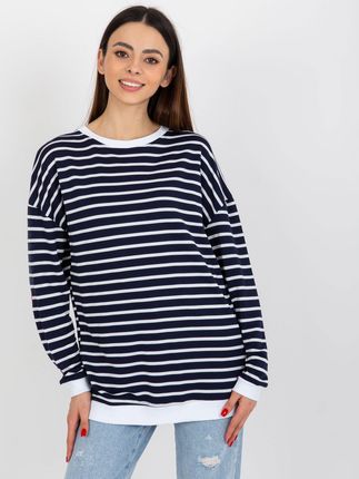 Biało-granatowa luźna bluza w paski z wiskozy RUE PARIS - zdjęcie 2