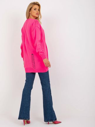 Fluo różowy sweter rozpinany oversize z dziurami RUE PARIS - zdjęcie 2