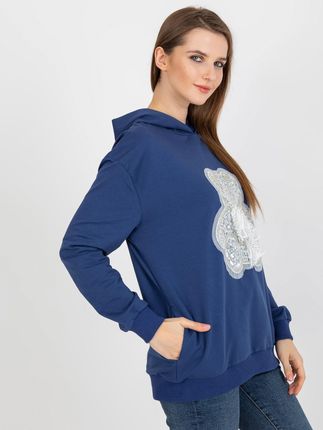 Granatowa damska bluza z kapturem z misiem i aplikacją - zdjęcie 2