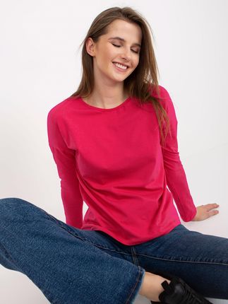 Fuksjowa damska bluzka basic longsleeve z bawełny - zdjęcie 2