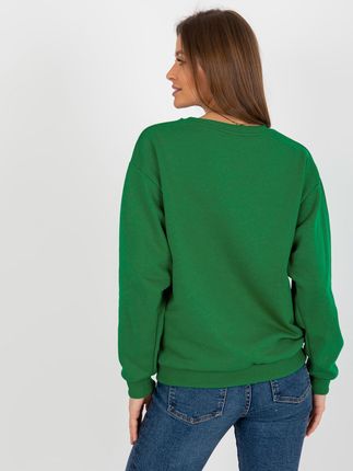 Ciemnozielona dresowa bluza bez kaptura z napisami - zdjęcie 2