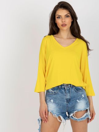 Żółta wiskozowa bluzka basic o kroju oversize - zdjęcie 2