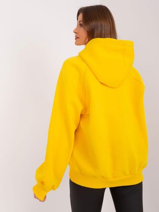 Żółta luźna bluza ocieplana z kapturem i haftem - zdjęcie 2