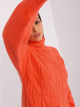 Pomarańczowy dzianinowy sweter ze ściągaczami - zdjęcie 2