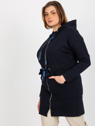 Granatowa długa rozpinana bluza plus size ze ściągaczem - zdjęcie 2