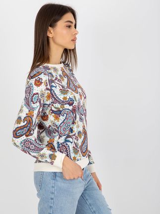 Ecru-niebieska bluza we wzory z okrągłym dekoltem - zdjęcie 2
