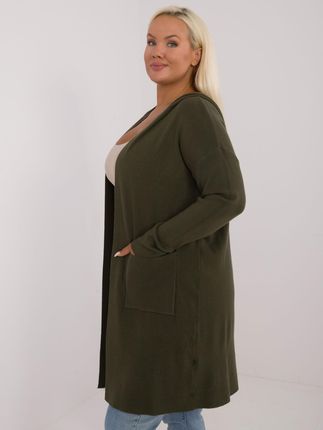 Khaki damski kardigan plus size z kieszeniami - zdjęcie 2