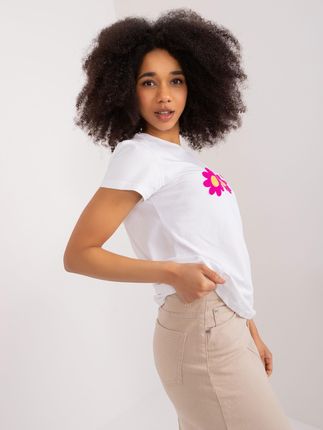 Biały t-shirt z haftem w kwiaty BASIC FEEL GOOD - zdjęcie 2