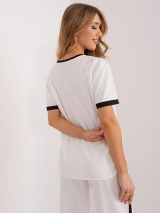 Ecru elegancka bluzka damska z krótkim rękawem - zdjęcie 2