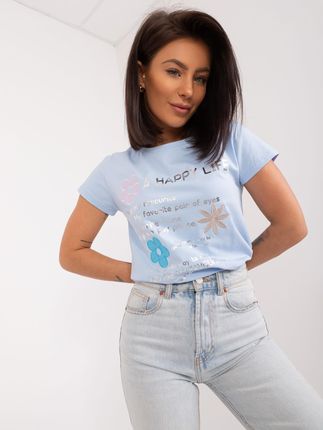 Jasnoniebieski t-shirt z nadrukiem BASIC FEEL GOOD - zdjęcie 2