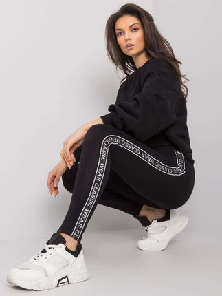 Czarne damskie legginsy z lampasami Irene RUE PARIS - zdjęcie 2