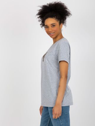 Szary damski t-shirt z wycięciem w kształcie serca - zdjęcie 2