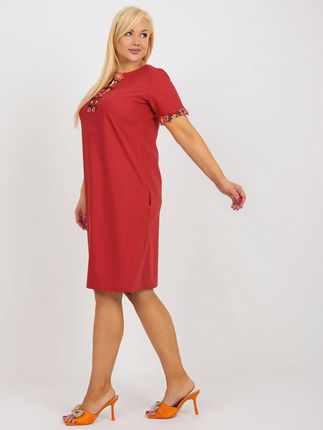 Bordowa bawełniana sukienka plus size z kieszeniami - zdjęcie 2