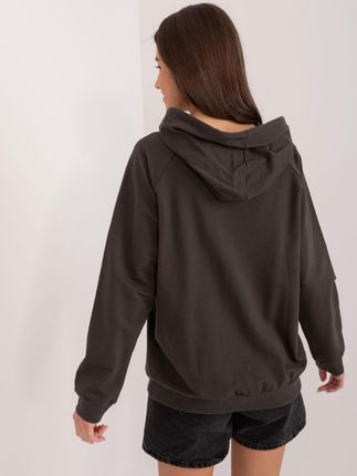 Ciemna khaki dresowa bluza ze ściągaczami i kapturem - zdjęcie 2