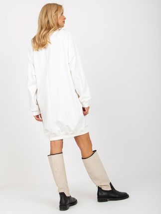 Ecru długa bluza oversize z aplikacją z dżetów - zdjęcie 2