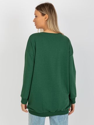 Ciemnozielona długa bluza basic z kieszeniami - zdjęcie 2