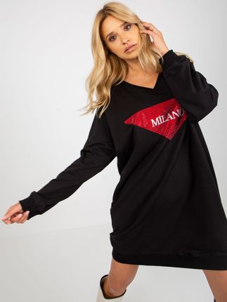 Czarna długa bluza oversize z nadrukiem i aplikacją - zdjęcie 2