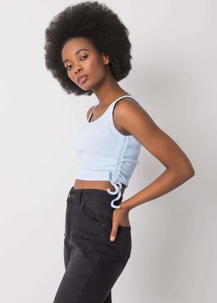 Jasnoniebieski crop top ze ściągaczami Loretta RUE PARIS - zdjęcie 2