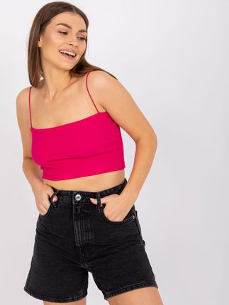 Fuksjowy krótki top w prążek na ramiączkach Aria RUE PARIS - zdjęcie 2